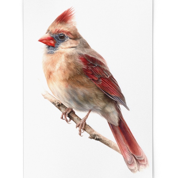 Watercolor Female Cardinal Bird Wall Art Print Unframed - Picture 2 of 7